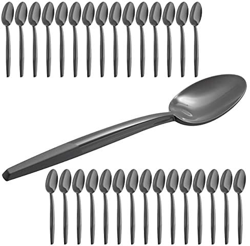 Grizzly Juego de cubiertos reutilizables I Juego de 30 cucharas soperas I Resistentes y aptas para lavavajillas I 100% reciclables I cubiertos camping de color antracita