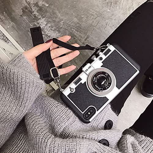THBR Vintage Camera Phone Case for iPhone 13 Pro Max, Emily in Paris Phone Case with Long Anti-Lost Lanyard, Modern 3D Vintage Style Camera Design Silicone Cover (For iPhone 13 Pro Max, Black 02)