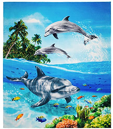 Beachland Delfine Stranddecke 137,2 x 172,7 cm Strandtuch Korallenriff mit Clownfisch 100% Baumwolle Familiengröße (Paradies-Delfine, ein Handtuch)