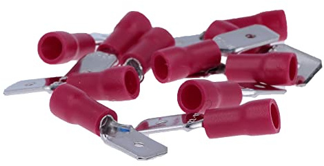 100x Packung Typ Faston-Stiftkabelschuhe (22-16 AWG), isoliert, rot, Kabelquerschnitt 4,8 mm