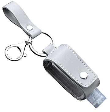 ihreesy 30ml Bouteille Porte-clés, Porte-clés en Cuir PU Bouteille à Presser Portable Bouteilles de Voyage Vide avec Porte-clés Rechargeable Réutilisable pour Shampoing Cosmétique,Gris