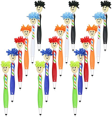 PetierWeit 18 stück Lustige kugelschreiber, 6-Farben Kugelschreiber mit Mop Topper, Weihnachtsgeschenke für Mitarbeiter, Microfaser Bildschirmreiniger Stifte, 3-in-1 Stylus für Kinder, Erwachsene