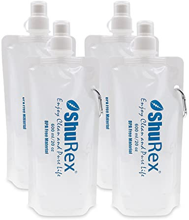 ShuRex 600 ml faltbare Wasserbeutel für Filterstroh, kompatibel mit LifeStraw und anderen Marken, Stroh-Wasserfiltersystem für Wandern, Camping, Reisen, Wandern, wiederverwendbar, BPA-frei (40 oz) )