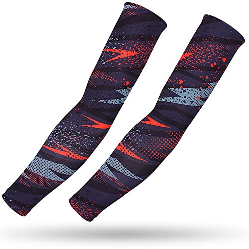DETUCK Tattoo Arm Ärmel Ärmlinge, Armwärmer Sleeves UV Sonnenschutz Armstulpen, Arm Sleeves Kühlung UPF 50+, Kompressions Tattoo Cover Armstulpen (ein Paar) (Rot Grau Blitz, L)
