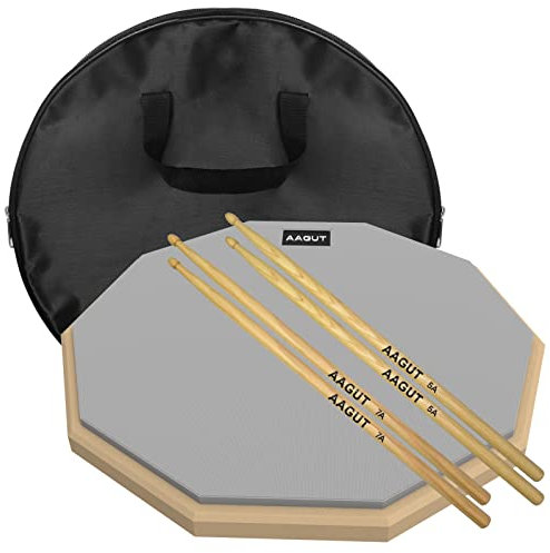 AAGUT Practice Pad with Drum Sticks Set, 12 Inch Marching Band Bass Snare Drums Pads with 4 Hickory Classic Drumsticks and Carry Bag (Grey)