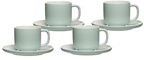 Ritzenhoff & Breker Jasper Kaffeetassen mit Untertassen, 4er Set, Mint, 240 ml, Kaffeegeschirr mit Soft-Touch-Haptik & Mattglasur, Spülmaschinengeeignet