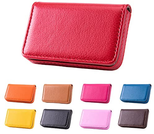 Waylipun Porte-Cartes de Visite, Porte-Cartes de Visite en Cuir Synthétique pour Homme et Femme avec Fermeture magnétique pour Carte de Visite, Carte de Crédi(Rouge)