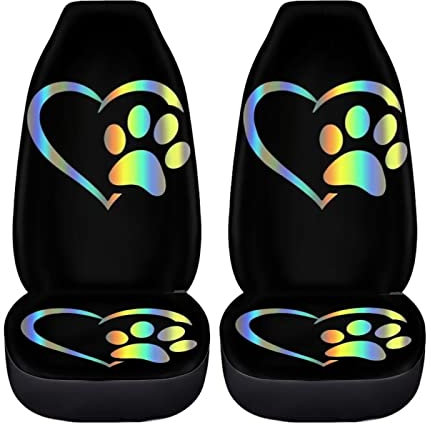 chaqlin Lovely Paw Autositzbezüge-Set, für Damen und Herren, niedlicher Auto-Vordersitzschutz, Fahrzeug-Sitzbezüge, Hundepfoten-Liebe, Autozubehör, komplettes Set, 2 Stück