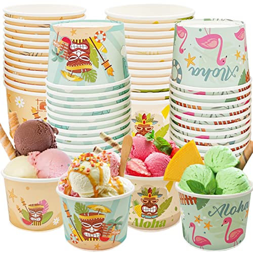 CIEOVO 48 Packungen 266 ml Tropische Luau Party Papier-Eisbecher Einweg-Hawaii-Strandschalen Snackbecher Behälter Dessert Suppenschalen für tropische Luau Geburtstag Hochzeit Babyparty Party