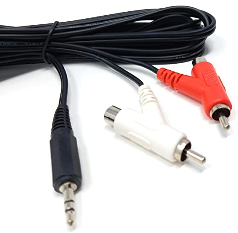 DRUT 3m 3.5mm Mini Stereo Jack Plug Audio Lead Cable, 10ft | 2x Stackable Male and Female RCA Phono Plugs