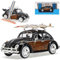 Motormax Volkwagen Käfer Schwarz mit Holzdesign und Surfbrett 1/24 Modell Auto