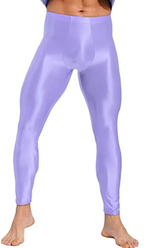 Freebily Leggings Sportivi Uomo Lucidi Pantaloni Sportivi a Compressione Palestra Collant Leggins Fitness Pantaloni Skinny con Elastico in Vita Tights Calzamaglia Sportive Viola Chiaro M
