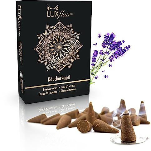 Räucherkegel Lavendel, 25 Räucherkerzen, Glimmdauer je Kegel ca. 25min, natürlich hergestellt. Süß-balsamisches Aroma für Yoga, Meditation & Entspannung
