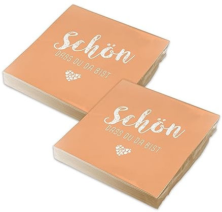 itenga Servietten Schön dass du da bist 30 x 30cm 3-lagig 40 Stück für Kommunion Konfirmation Hochzeit Taufe und andere Feiern (apricot)