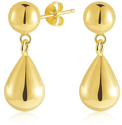 Ohrringe Gold Damen, Dupes Ohrringe Gold Wassertropfen Mode 14K vergoldet Ohrstecker kugel kleine mit lange tropfen Anhänger Hängende Ohrringe Gold Dicke leichte Chunky groß Creolen Damen
