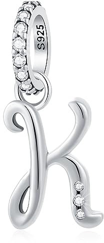 Buchstabe K Charms Alphabet Anhänger, 925 Sterling Silber Initial k Dangle CZ Perle passen Pandora Style Moment Armband con Letra, Geschenke für Kinder/Hüter/Cousine/Gott Tochter/Mama
