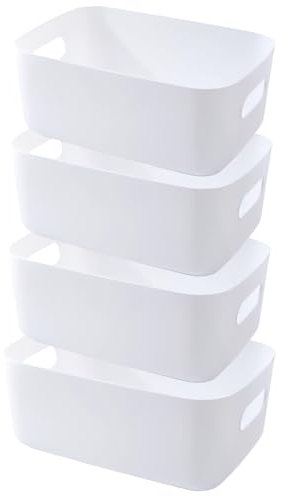 EURXLQ 4 Pcs Cajas Almacenaje Plastico con Asa,Cajas Organizadoras de Plastico Adecuados para Usar en el Armario,la Cocina o el Baño (Blanco, 25 x 18 x 10 cm)