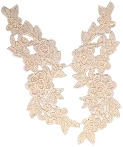 Spitzenstickerei, Blumen Rose Applikationen Patch zum Nähen Oder Aufbügeln Aushöhlen DIY Spitze Kleidung Applique Für Hochzeitskleider Dekoration Reparatur Kleidung Rucksäcke Jeans Mützen-Beige