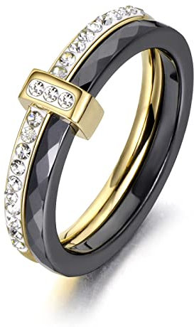 BISONBLUE Ringe Damen Damenschmuckring Rings Herren Geschenk Mode Schwarz Weiß Keramik Kristall Eheringe Für Frauen Mädchen Böhmen Ring 9 Schwarz