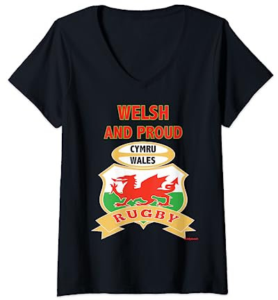 Wales Rugby, walisischer roter Drache T-Shirt mit V-Ausschnitt