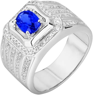 ANAZOZ Ring Herren Gold 750, Trauringe für Herren Echtschmuck mit Labor Saphir 1,19 Karat und Moissanite größe 69 (22.0)