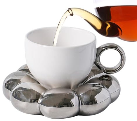 Juego de tazas de té con forma de flor, taza de té de flores con platillo - Taza de agua de flores - Taza de bebida de té de, platillo floral de cerámica para chocolate caliente