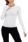 IECCP Sport T-Shirt Damen Gym Shirt Sportshirt Langarm Leicht Atmungsaktiv Yoga Top Laufen Workout Oberteile Laufshirt mit Daumenlöcher Weiß S
