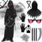 TZQFROCE Sensenmann Kostüm 8 Pcs Halloween Kostüm Kinder Sensenmann Halloween Deko Sensenmann Kostüm Set mit Brille Sense für Halloween Party Karneval Cosplay(110CM)