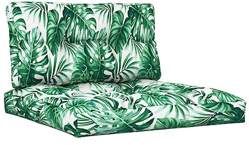 vidaXL Palettenkissen 2-TLG., Palettenpolster für Europaletten, Palettensofa Kissen Indoor Outdoor, Palettenauflage Sitzkissen Rückenkissen, Blattmuster Stoff