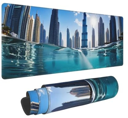 Gaming Mauspad XXL 600x400x3mm Dubai Landschaft Mousepad Vernähte Kanten Wasserdicht Anti-Rutsch für PC, Laptop Multifunktionales Schreibtischunterlage Verbessert Präzision und Geschwindigkei W-125