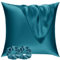 Satin Kissenbezug 60x60 2er Set & 2 Haargummis, Satin Kopfkissenbezug 60x60 Petrol, Weich wie Seidenkissenbezug 60x60,Bessere Pflege als Silk Pillosecase,Kissenhülle Kissenbezug für Haar und Haut