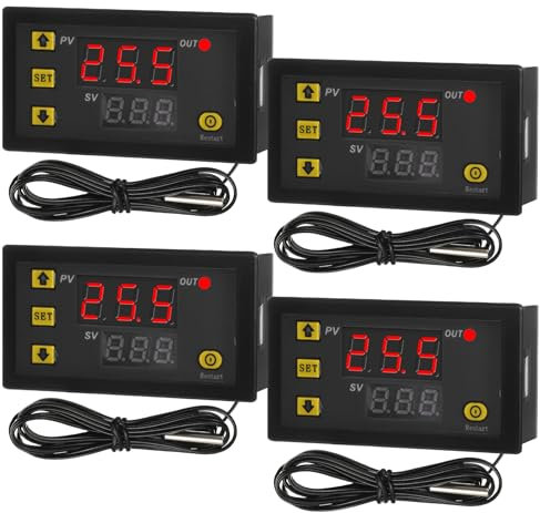 Sporgo W3230 - Regolatore di temperatura con sensore: 4 pezzi, DC 12 V, termostato digitale con sensore NTC, interruttore di temperatura da 20 A, per riscaldamento e raffreddamento, zona di