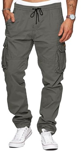 TARAINYA Pantalon Cargo Homme Coton Baggy Chino Cordon de Serrage avec Poches Gris foncé Vert M