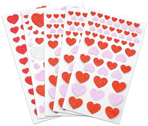 5 Stück Glitzer Herzform Sticker, Sticker Glitzer, Herz Aufkleber, Scrapbooking Aufkleber Selbstkelbend für Valentinstag Hochzeit, Handwerk Geschenkverpackung Diy Dekoration