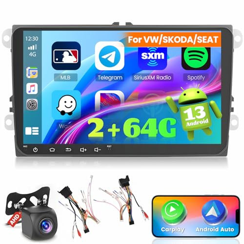Ohradio 2G+64G Android 15 9 Autoradio per VW Golf Polo Tiguan Touran Caddy Passat Seat Stereo con Wireless CarPlay Android Auto GPS Radio FM/RDS WiFi 2USB+Retrocamera+MIC - 2DIN