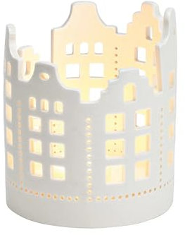 Windlicht Haus rund 14cm hoch - 10 cm Durchmesser weiß Teelichthalter Porzellanhaus Teelichthaus - Porzellan - Deko