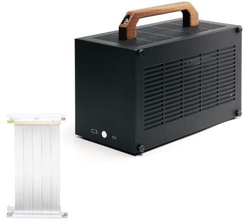 SGPC K49-BL - Carcasa Mini ITX negra, mango de madera, cable elevador Gen 4 / factor de forma pequeño de 8,3 L, soporta GPU de hasta 300 mm, enfriador de CPU de hasta 69 mm, USB 3.0 y E/S frontal tipo