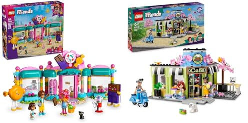 LEGO Friends Heartlake City Sweet Shop Set + Café Bakery Building Set Creative Learning Toys Gift Idea for 6 Plus Year Old Girls and Boys 42649 + 42618