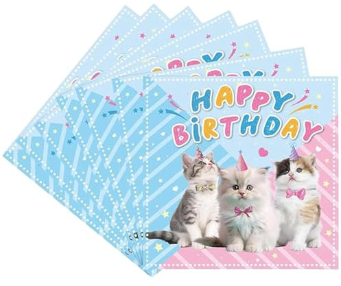 DazzJoy 20 Stück Katzen Geburtstag Deko Servietten, 33 x 33 cm Servietten Tiere Katze Deko Geburtstag, Katzen Tiere Papierservietten Tischdeko für Haustier Party, Kindergeburtstag Deko Mädchen Junge