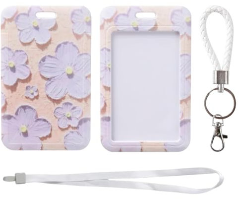2 pezzi lacci da collo staccabili per ufficio, porta badge scorrevole floreale scatola di plastica floreale con porta carte verticale rigido per cartelle, abbonamento autobus, carte di credito