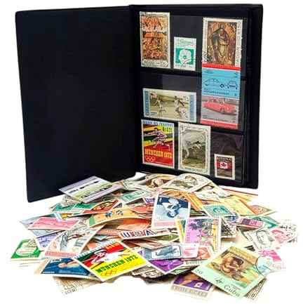 IMPACTO COLECCIONABLES – Sammlung von 500 Briefmarken aus Amerika mit Album (14 x 18 x 1 cm) | Erweitern Sie Ihre Briefmarkensammlung mit echten gestempelten Marken in einem eleganten, kompakten Album