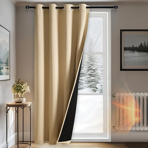 DWCN Winter Dicke Kälteschutz Thermovorhang 100% Verdunklung Biscotti Beige | H260 x B200 cm, 1 Stück, Blickdicht Raumtrenner Gardinn mit Ösen, Kälteschutzvorhang für Wohnzimmer Kinderzimmer Schlafzimmer