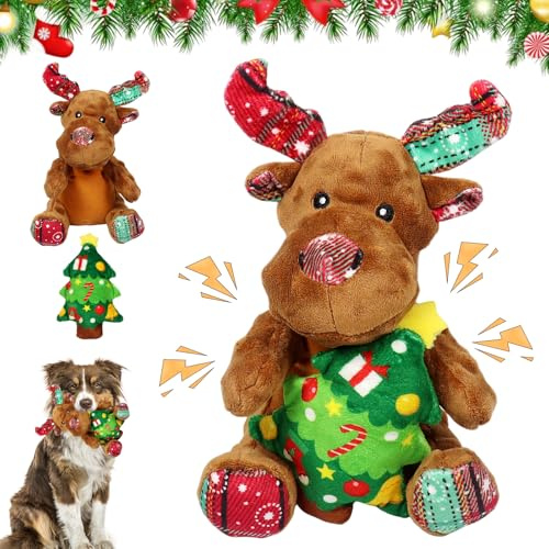 Hundespielzeug Weihnachten, Rentier Quietschendes Hundespielzeug, Spielzeug Hund Weihnachten, Interaktives Hundespielzeugs, Hunde Kauspielzeug, Weihnachts Hunde Geschenke für Kleine, MittelgroßeHunde