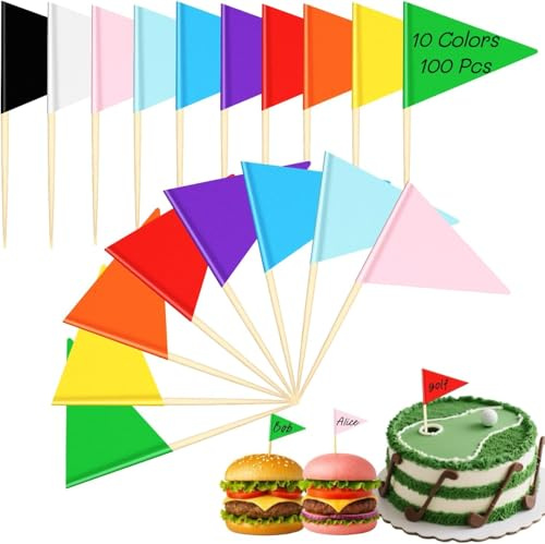 100 Stück Leere Zahnstocher Flaggen, Bunt Cupcake Topper Flaggen, Mini Triangle Flaggenpicker, Zahnstocher Papierfähnchen, mit beschreibbarer Oberfläche,für Party Kuchen Buffet Cocktail Vor (10 Farbe)