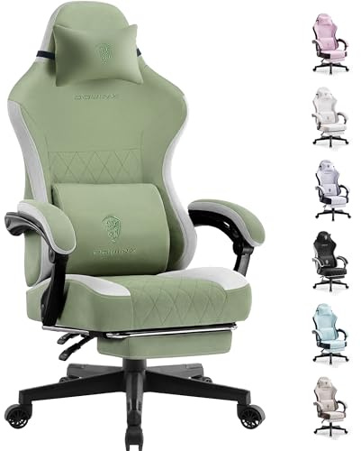 Dowinx Gaming Stuhl Stoff mit Taschenfederkern, Ergonomischer Schreibtischstuhl mit Fußstütze, Flachem Sitz ohne Seitenflügel, Atmungsaktivem Stoff Gaming Chair für Erwachsene, bis 150 kg, Grün
