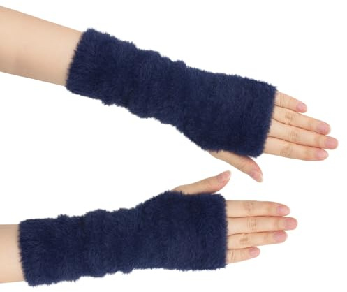 Long Keeper Winter Fingerlose Armstulpen für Damen Armstulpen Fingerlose Handschuhe Warme Kunstfell Handgelenkwärmer Y2K (Marineblau)