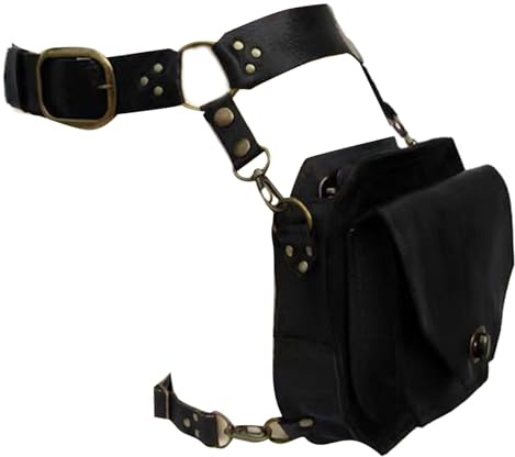 Steampunk mittelalterliche Bauchtasche für Männer und Frauen, Kunstleder, schwarz, 15 x 16 x 6.5 cm, Mass Beauty
