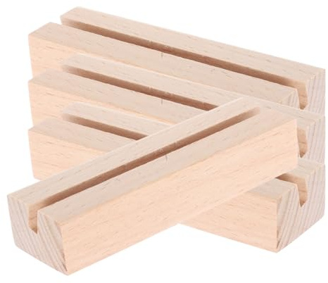 PLAFOPE 4 Stück Holzständer Für Kalender Und Fotos Beige Holzsockel Mit 5mm Kartenhalter Stabile Tischdekoration Und Kartenhalter Aus Holz