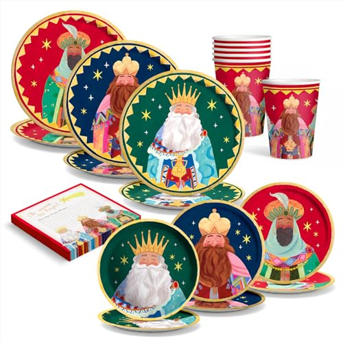 OH YEAH - Kit 6 Personas Reyes Magos Desechable - 48 piezas - Decoración Temática Navideña de la Noche de Reyes Magos - Diseño Festivo Navideño - Celebración Noche de Reyes