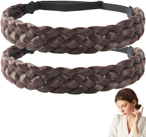MUNSKT 2PCS 5 Brins De Cheveux Synthétiques Tressés Bande De Cheveux Élastique Classique Grossier Large Pour Les Mariées, Les Femmes, Les Adolescents, Les Filles, Accessoires De Mariage